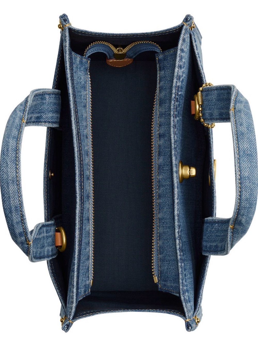 Coach Denim Blue Canvas Tote with Brown Leather Tag - Picture 2 of 5